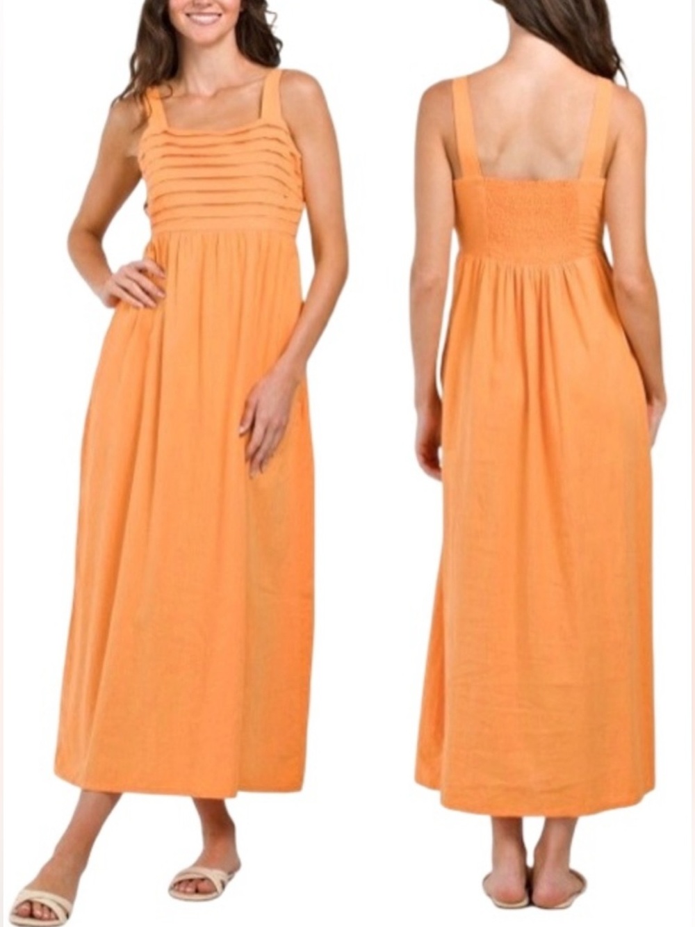Tahari Linen Blend Long Orange Dress Size 8